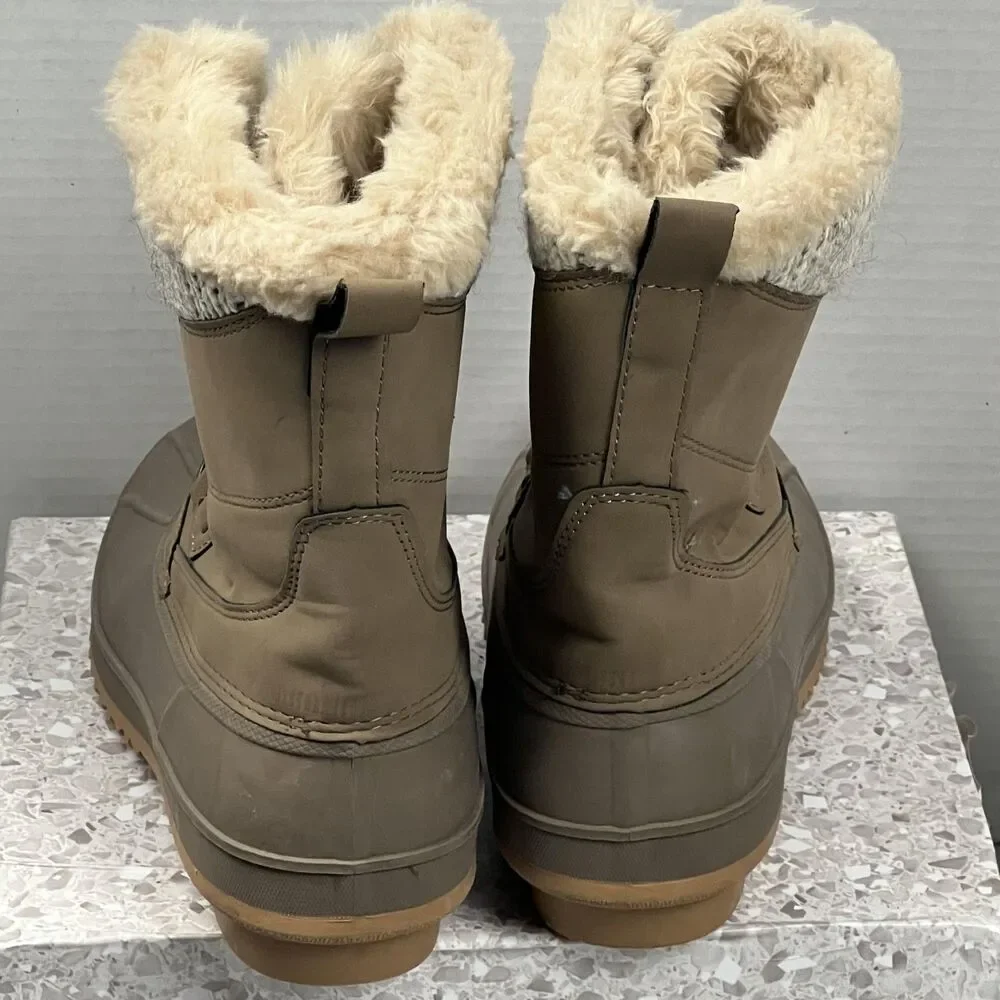 Khombu Kerigan Womens 10 Brown Faux Fur Lace Up Duck Snow Boots Winter